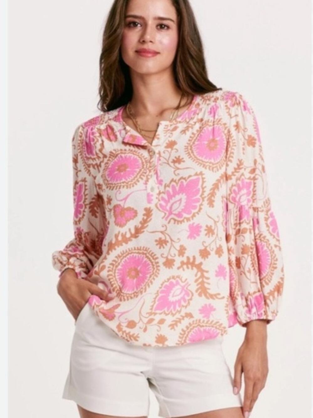 Another Love Pink Floral Granada Top Blouse XS Boho Chic Preppy Coastal Resort